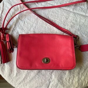 Coach Coral Pink Leather Turn-Lock Crossbody